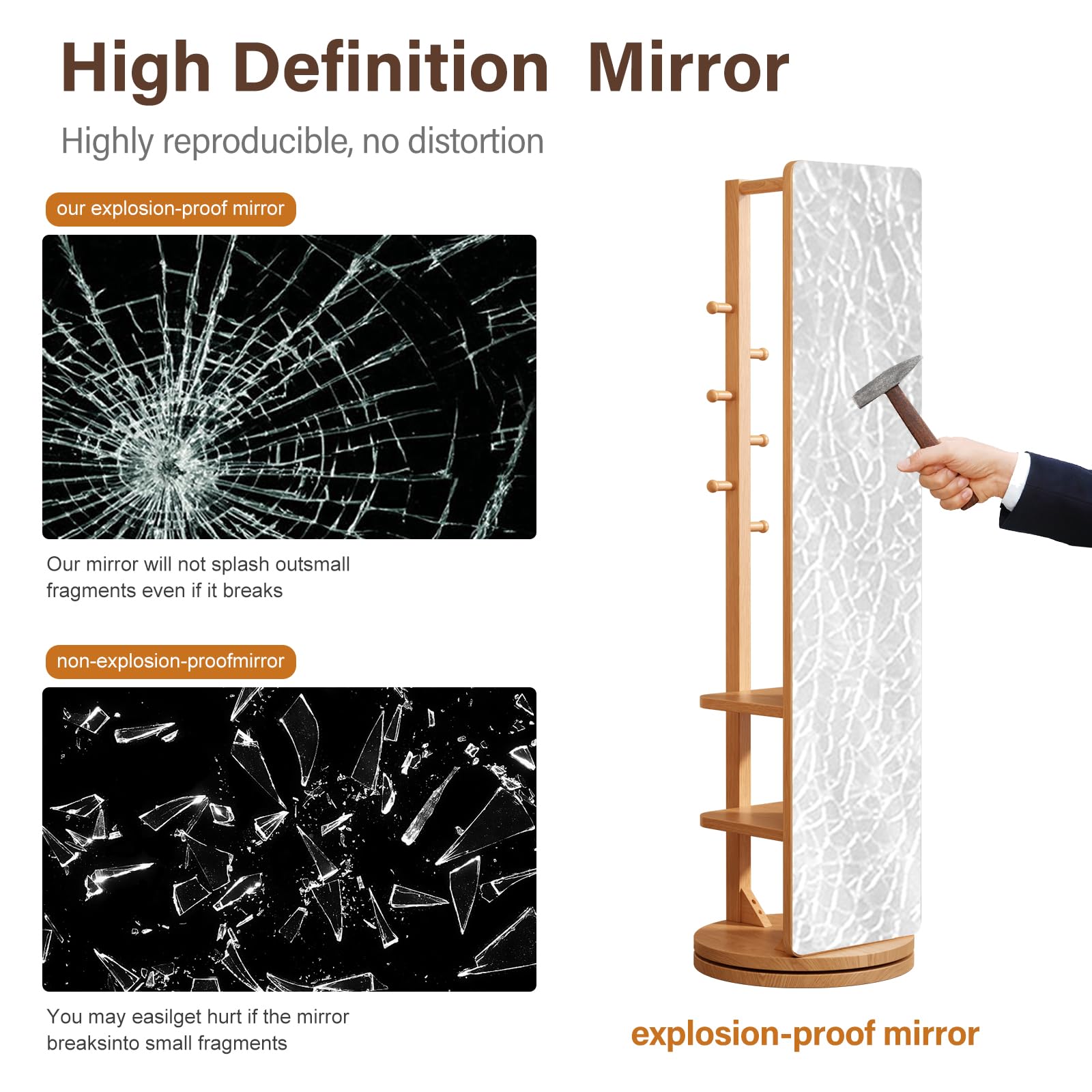 KASLANDI Full Length Mirror,Full Body Mirror Solid Wood Floor